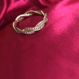 Aquamarine cubic zirconia rhodium plated ring